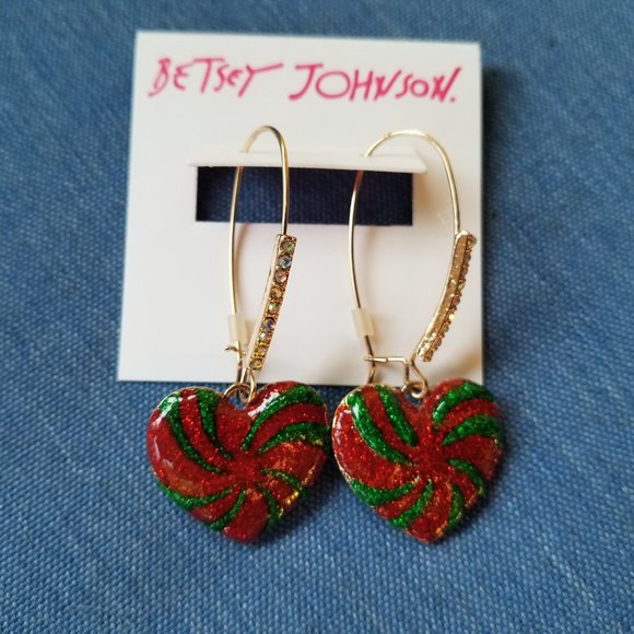Betsey Johnson Holiday Christmas Heart Earrings - NWT - Picture 8 of 9